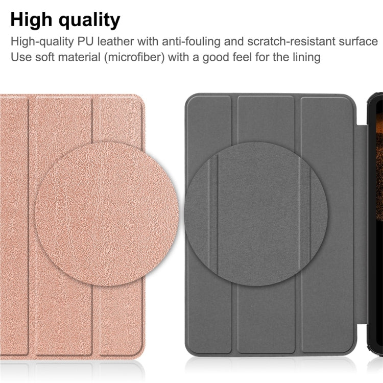 For Samsung Galaxy Tab S9 Ultra JUNSUNMAY Custer Solid Color 3-Fold Stand Leather Smart Tablet Case(Rose Gold)