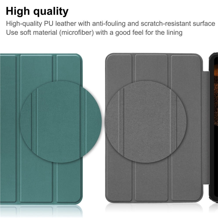 For Samsung Galaxy Tab S9 Ultra JUNSUNMAY Custer Solid Color 3-Fold Stand Leather Smart Tablet Case(Dark Green)