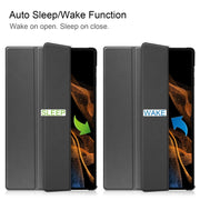 For Samsung Galaxy Tab S9 Ultra JUNSUNMAY Custer Solid Color 3-Fold Stand Leather Smart Tablet Case(Grey)