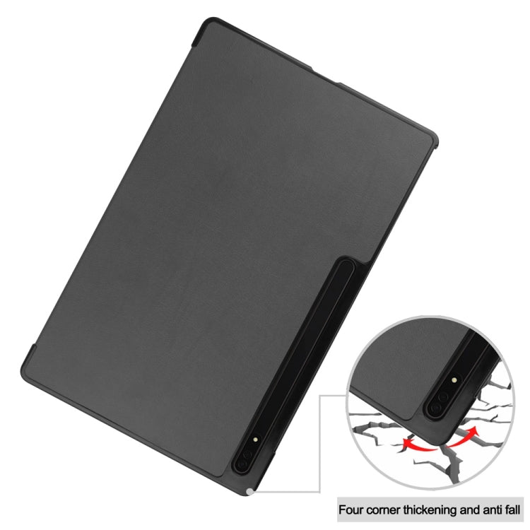 For Samsung Galaxy Tab S9 Ultra JUNSUNMAY Custer Solid Color 3-Fold Stand Leather Smart Tablet Case(Grey)
