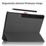 For Samsung Galaxy Tab S9 Ultra JUNSUNMAY Custer Solid Color 3-Fold Stand Leather Smart Tablet Case(Grey)