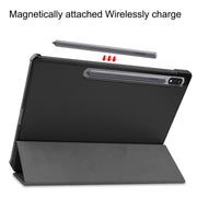 For Samsung Galaxy Tab S9+ JUNSUNMAY Custer Solid Color 3-Fold Stand Leather Smart Tablet Case(Black)