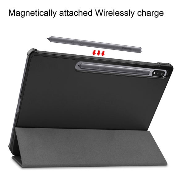 For Samsung Galaxy Tab S9+ JUNSUNMAY Custer Solid Color 3-Fold Stand Leather Smart Tablet Case(Black)