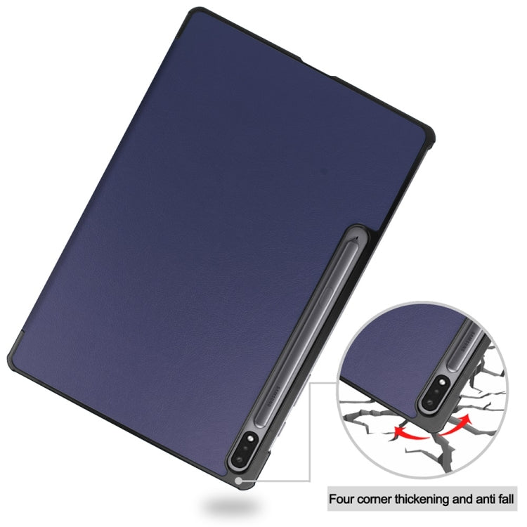 For Samsung Galaxy Tab S9+ JUNSUNMAY Custer Solid Color 3-Fold Stand Leather Smart Tablet Case(Dark Blue)