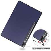 For Samsung Galaxy Tab S9+ JUNSUNMAY Custer Solid Color 3-Fold Stand Leather Smart Tablet Case(Dark Blue)