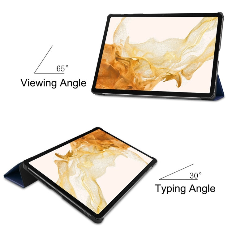 For Samsung Galaxy Tab S9+ JUNSUNMAY Custer Solid Color 3-Fold Stand Leather Smart Tablet Case(Dark Blue)