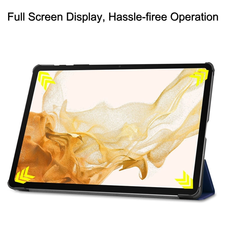 For Samsung Galaxy Tab S9+ JUNSUNMAY Custer Solid Color 3-Fold Stand Leather Smart Tablet Case(Dark Blue)