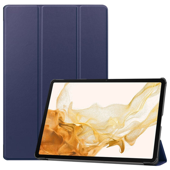 For Samsung Galaxy Tab S9+ JUNSUNMAY Custer Solid Color 3-Fold Stand Leather Smart Tablet Case(Dark Blue)