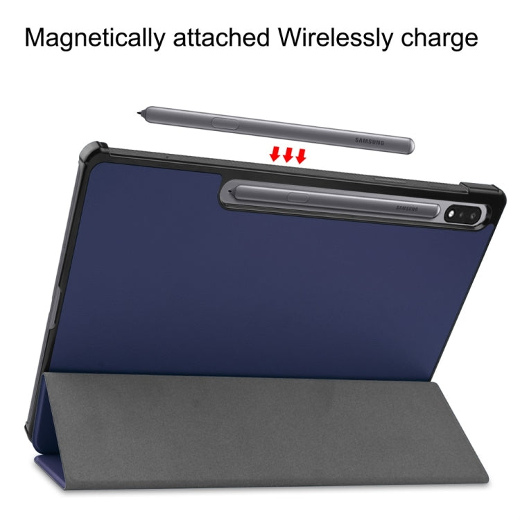 For Samsung Galaxy Tab S9+ JUNSUNMAY Custer Solid Color 3-Fold Stand Leather Smart Tablet Case(Dark Blue)