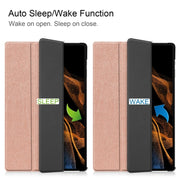 For Samsung Galaxy Tab S9+ JUNSUNMAY Custer Solid Color 3-Fold Stand Leather Smart Tablet Case(Rose Gold)