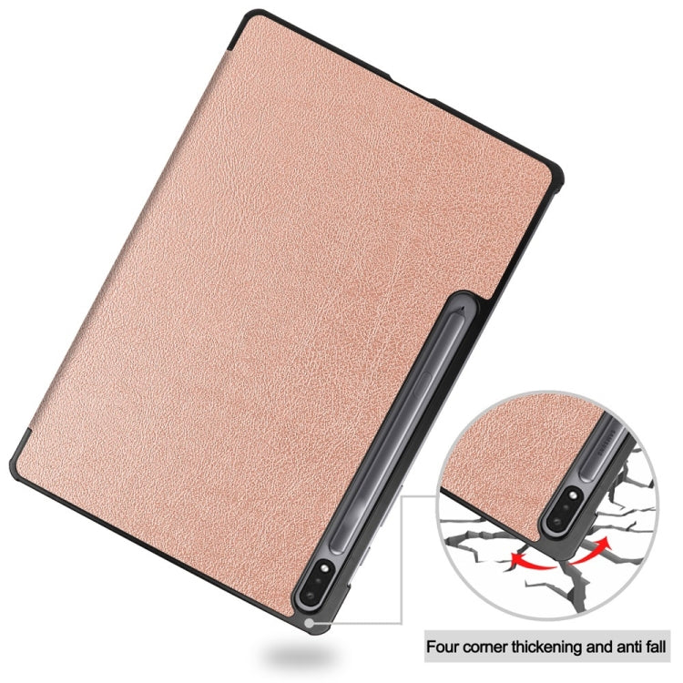 For Samsung Galaxy Tab S9+ JUNSUNMAY Custer Solid Color 3-Fold Stand Leather Smart Tablet Case(Rose Gold)