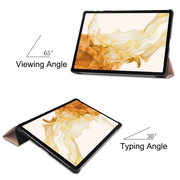 For Samsung Galaxy Tab S9+ JUNSUNMAY Custer Solid Color 3-Fold Stand Leather Smart Tablet Case(Rose Gold)