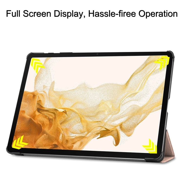 For Samsung Galaxy Tab S9+ JUNSUNMAY Custer Solid Color 3-Fold Stand Leather Smart Tablet Case(Rose Gold)