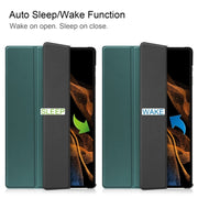 For Samsung Galaxy Tab S9+ JUNSUNMAY Custer Solid Color 3-Fold Stand Leather Smart Tablet Case(Dark Green)