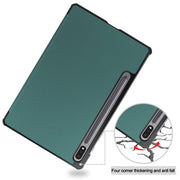 For Samsung Galaxy Tab S9+ JUNSUNMAY Custer Solid Color 3-Fold Stand Leather Smart Tablet Case(Dark Green)