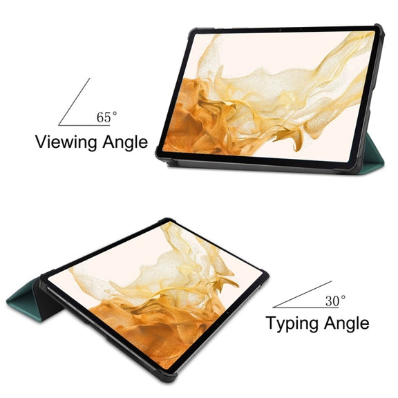 For Samsung Galaxy Tab S9+ JUNSUNMAY Custer Solid Color 3-Fold Stand Leather Smart Tablet Case(Dark Green)