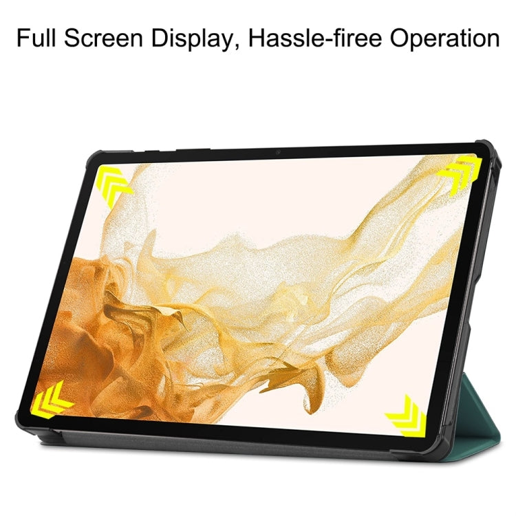 For Samsung Galaxy Tab S9+ JUNSUNMAY Custer Solid Color 3-Fold Stand Leather Smart Tablet Case(Dark Green)
