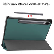 For Samsung Galaxy Tab S9+ JUNSUNMAY Custer Solid Color 3-Fold Stand Leather Smart Tablet Case(Dark Green)