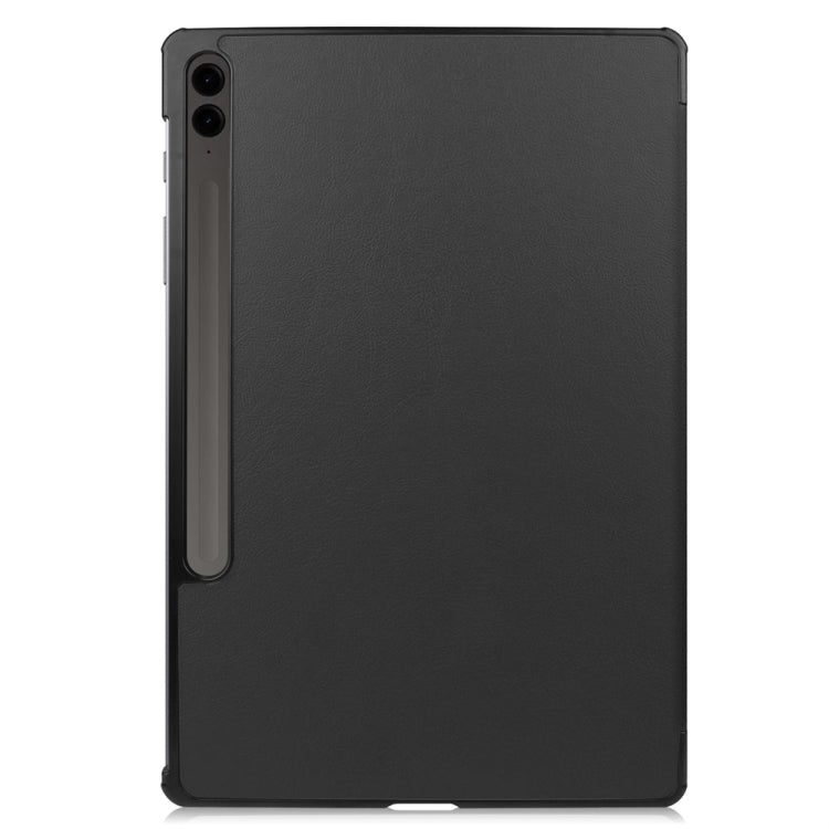 For Samsung Galaxy Tab S9 FE+ 12.4 JUNSUNMAY Custer Solid Color 3-Fold Stand Leather Smart Tablet Case(Black)