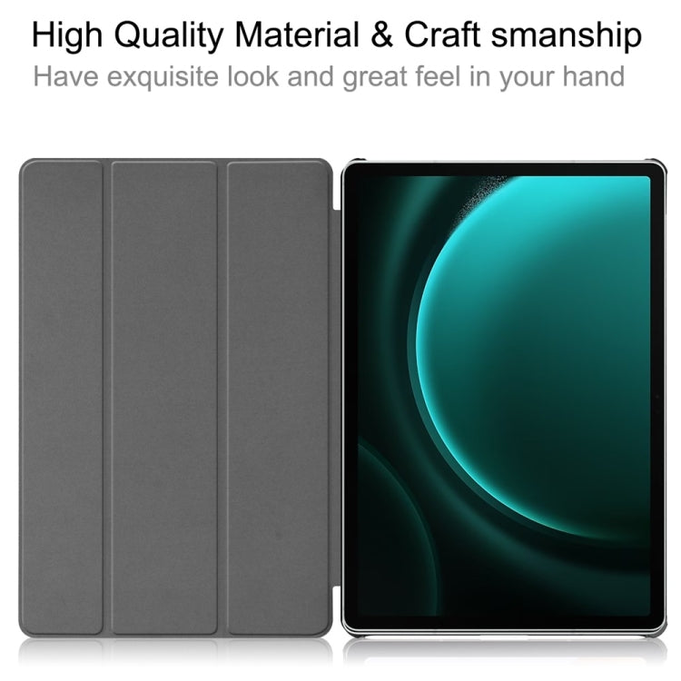 For Samsung Galaxy Tab S9 FE+ 12.4 JUNSUNMAY Custer Solid Color 3-Fold Stand Leather Smart Tablet Case(Black)