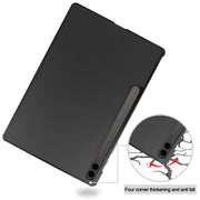 For Samsung Galaxy Tab S9 FE+ 12.4 JUNSUNMAY Custer Solid Color 3-Fold Stand Leather Smart Tablet Case(Black)