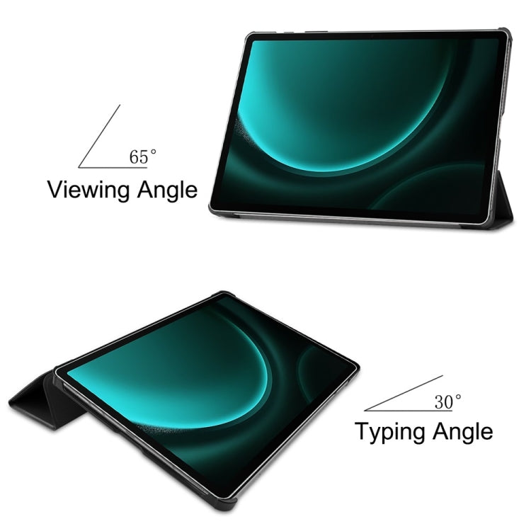 For Samsung Galaxy Tab S9 FE+ 12.4 JUNSUNMAY Custer Solid Color 3-Fold Stand Leather Smart Tablet Case(Black)
