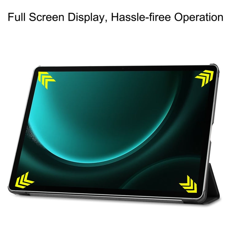 For Samsung Galaxy Tab S9 FE+ 12.4 JUNSUNMAY Custer Solid Color 3-Fold Stand Leather Smart Tablet Case(Black)