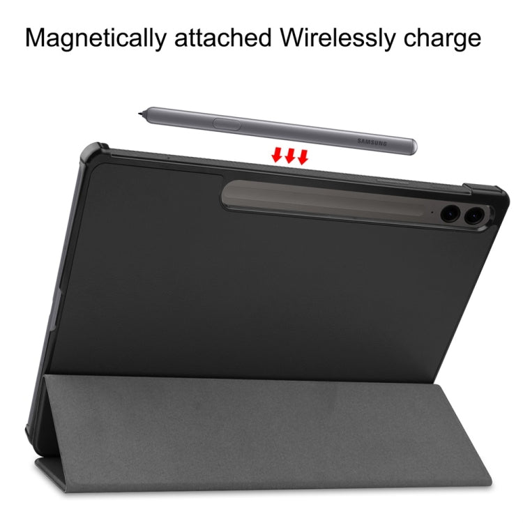 For Samsung Galaxy Tab S9 FE+ 12.4 JUNSUNMAY Custer Solid Color 3-Fold Stand Leather Smart Tablet Case(Black)
