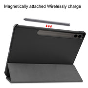 For Samsung Galaxy Tab S9 FE+ 12.4 JUNSUNMAY Custer Solid Color 3-Fold Stand Leather Smart Tablet Case(Black)