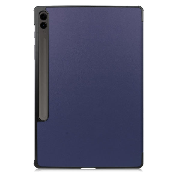 For Samsung Galaxy Tab S9 FE+ 12.4 JUNSUNMAY Custer Solid Color 3-Fold Stand Leather Smart Tablet Case(Dark Blue)