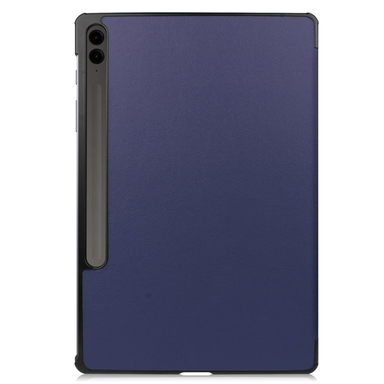 For Samsung Galaxy Tab S9 FE+ 12.4 JUNSUNMAY Custer Solid Color 3-Fold Stand Leather Smart Tablet Case(Dark Blue)