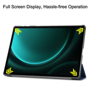 For Samsung Galaxy Tab S9 FE+ 12.4 JUNSUNMAY Custer Solid Color 3-Fold Stand Leather Smart Tablet Case(Dark Blue)