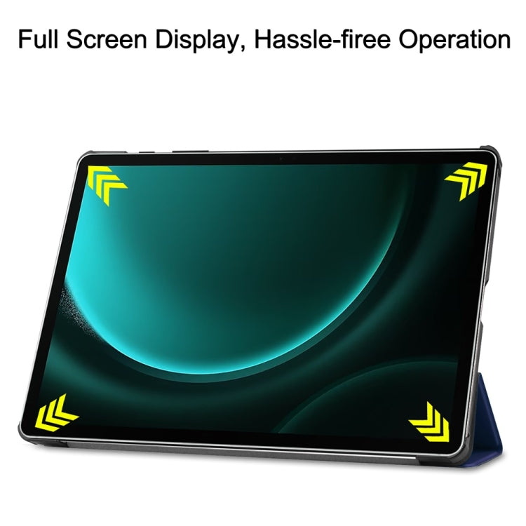 For Samsung Galaxy Tab S9 FE+ 12.4 JUNSUNMAY Custer Solid Color 3-Fold Stand Leather Smart Tablet Case(Dark Blue)