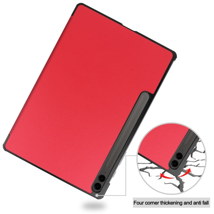 For Samsung Galaxy Tab S9 FE+ 12.4 JUNSUNMAY Custer Solid Color 3-Fold Stand Leather Smart Tablet Case(Red)