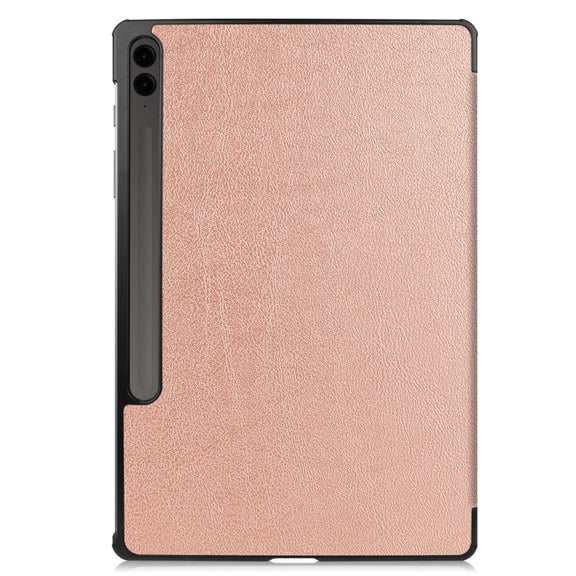 For Samsung Galaxy Tab S9 FE+ 12.4 JUNSUNMAY Custer Solid Color 3-Fold Stand Leather Smart Tablet Case(Rose Gold)