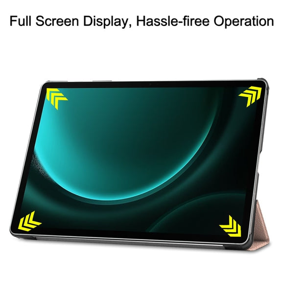 For Samsung Galaxy Tab S9 FE+ 12.4 JUNSUNMAY Custer Solid Color 3-Fold Stand Leather Smart Tablet Case(Rose Gold)