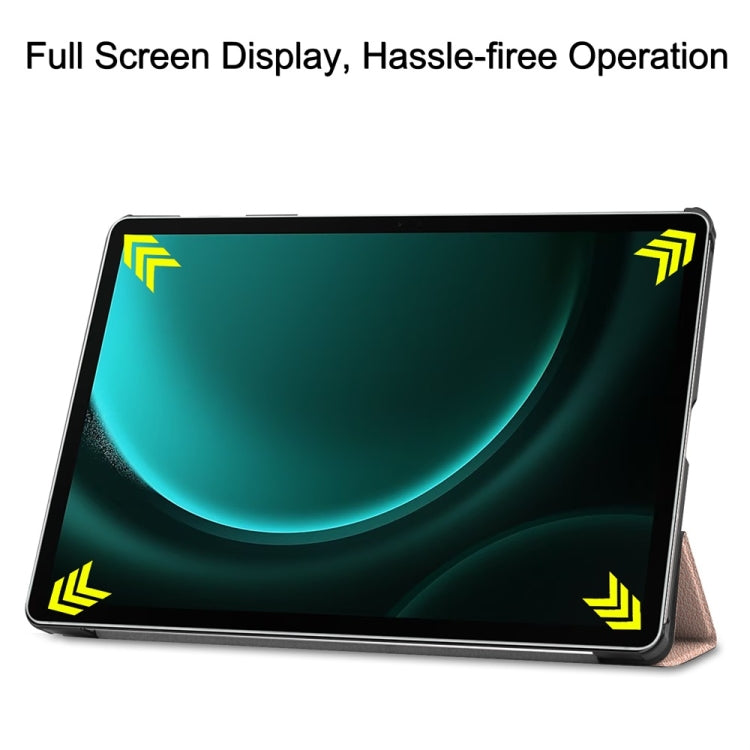 For Samsung Galaxy Tab S9 FE+ 12.4 JUNSUNMAY Custer Solid Color 3-Fold Stand Leather Smart Tablet Case(Rose Gold)
