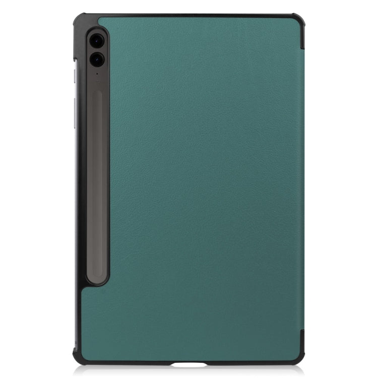 For Samsung Galaxy Tab S9 FE+ 12.4 JUNSUNMAY Custer Solid Color 3-Fold Stand Leather Smart Tablet Case(Dark Green)