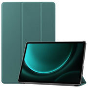 For Samsung Galaxy Tab S9 FE+ 12.4 JUNSUNMAY Custer Solid Color 3-Fold Stand Leather Smart Tablet Case(Dark Green)