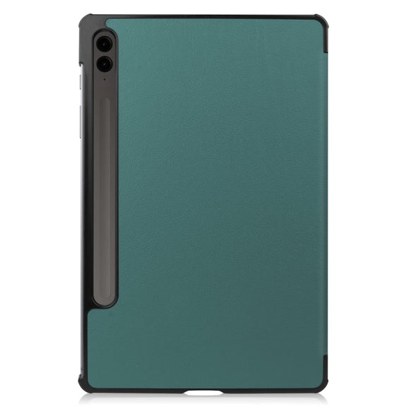 For Samsung Galaxy Tab S9 FE+ 12.4 JUNSUNMAY Custer Solid Color 3-Fold Stand Leather Smart Tablet Case(Dark Green)