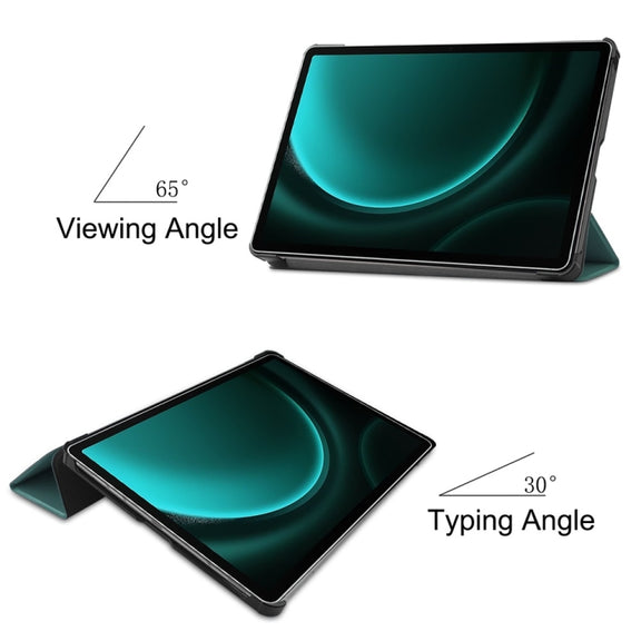 For Samsung Galaxy Tab S9 FE+ 12.4 JUNSUNMAY Custer Solid Color 3-Fold Stand Leather Smart Tablet Case(Dark Green)