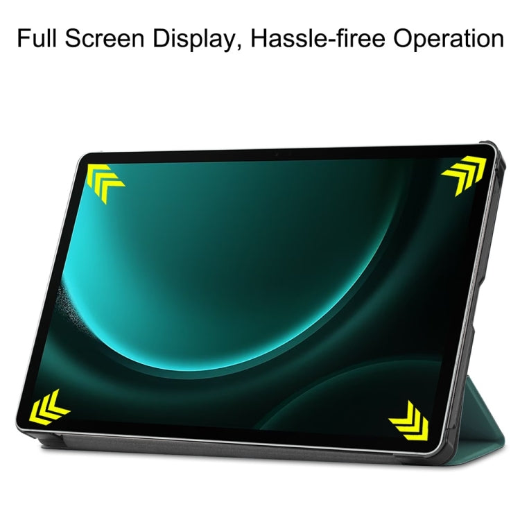 For Samsung Galaxy Tab S9 FE+ 12.4 JUNSUNMAY Custer Solid Color 3-Fold Stand Leather Smart Tablet Case(Dark Green)