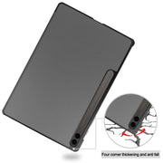 For Samsung Galaxy Tab S9 FE+ 12.4 JUNSUNMAY Custer Solid Color 3-Fold Stand Leather Smart Tablet Case(Grey)
