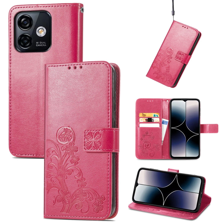 For Ulefone Note 16 Pro Four-leaf Clasp Embossed Buckle Leather Phone Case(Magent)