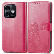 For Ulefone Note 16 Pro Four-leaf Clasp Embossed Buckle Leather Phone Case(Magent)