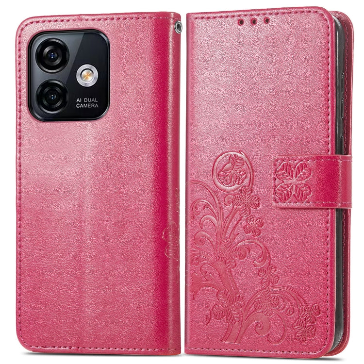 For Ulefone Note 16 Pro Four-leaf Clasp Embossed Buckle Leather Phone Case(Magent)