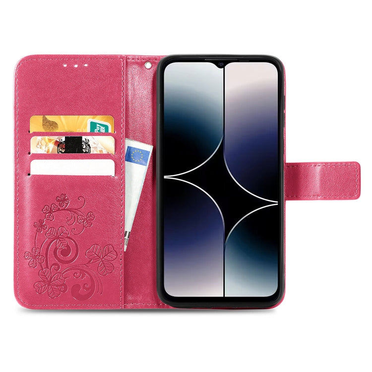 For Ulefone Note 16 Pro Four-leaf Clasp Embossed Buckle Leather Phone Case(Magent)
