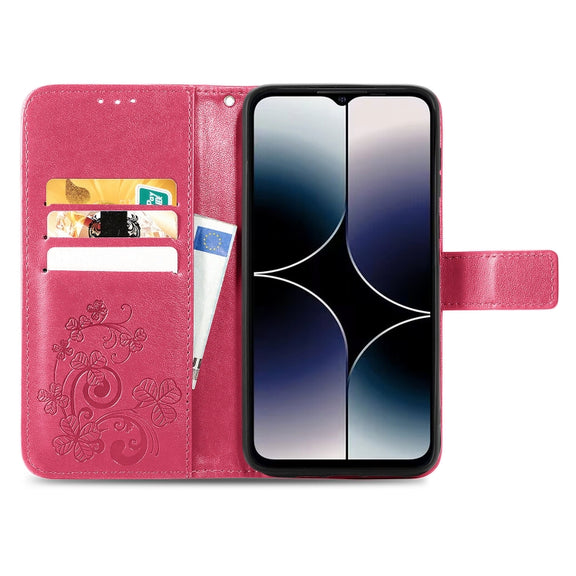 For Ulefone Note 16 Pro Four-leaf Clasp Embossed Buckle Leather Phone Case(Magent)