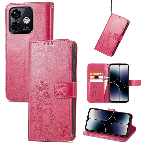For Ulefone Note 16 Pro Four-leaf Clasp Embossed Buckle Leather Phone Case(Magent)