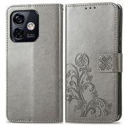 For Ulefone Note 16 Pro Four-leaf Clasp Embossed Buckle Leather Phone Case(Gray)